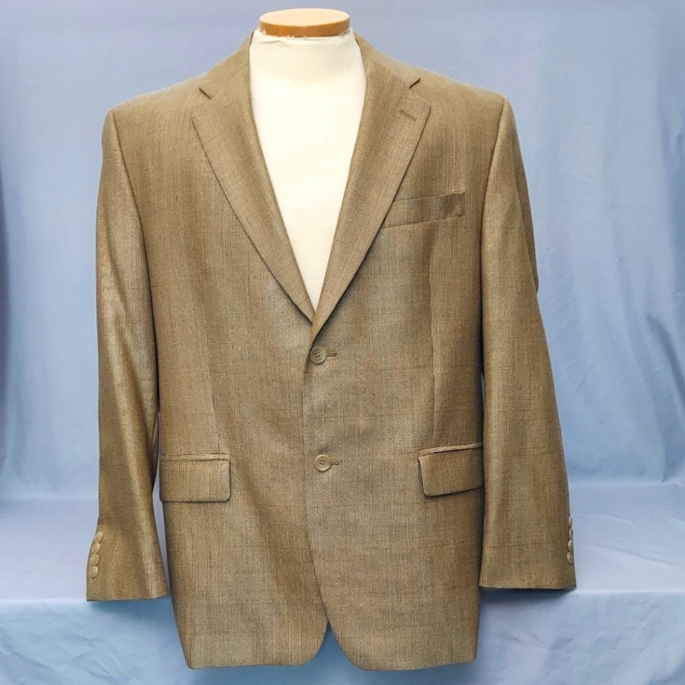 Ralph Ralph Lauren Silk & Wool Blazer Men's Size 42R Tan Plaid Suit Jacket